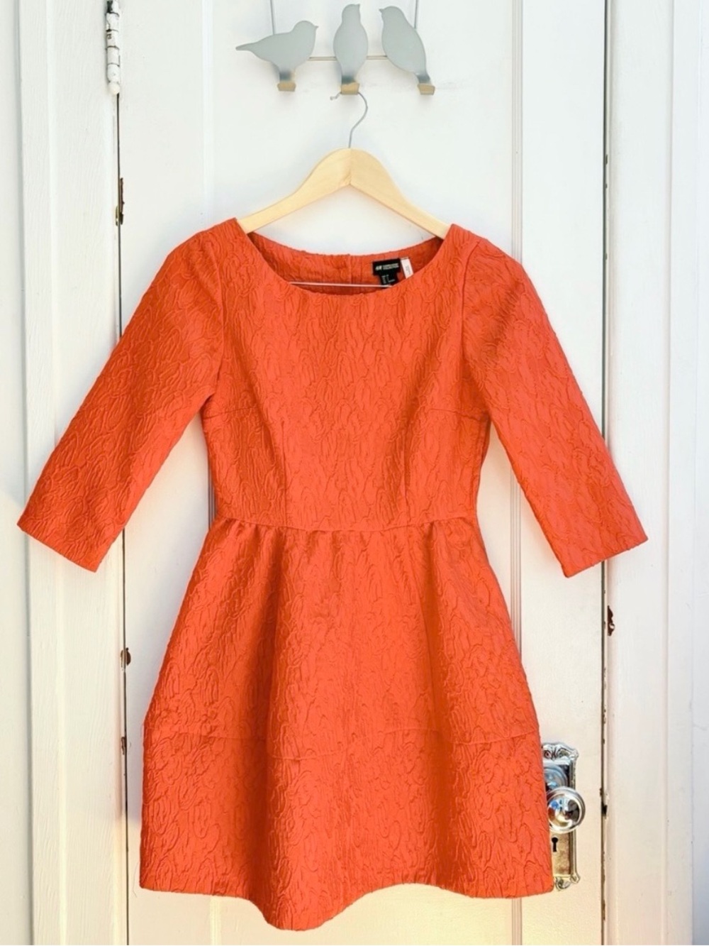 H&M ‘Concious Collection’ Jacquard Orange 3/4” sleeves Mini Dress